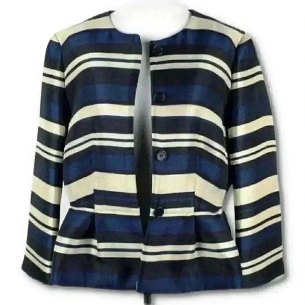 New Ann Taylor blazer sz 10 stripes peplum career - Picture 10 of 10